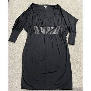 VTG Y2K Cache Dress Small Snakeskin Belt Dolman Sleeve Bubble Hem Black LBD